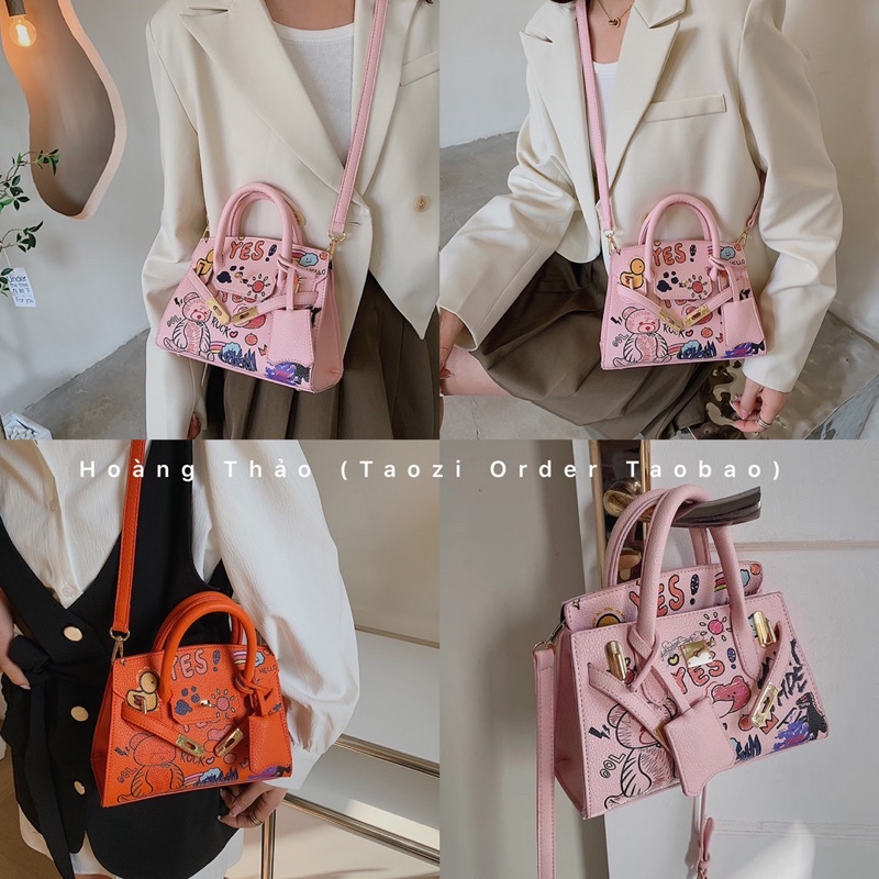 Túi đeo chéo có quai xách in hoạ tiết hoạt hình khoá HM màu mới mùa hè 2022 thời trang nữ hot