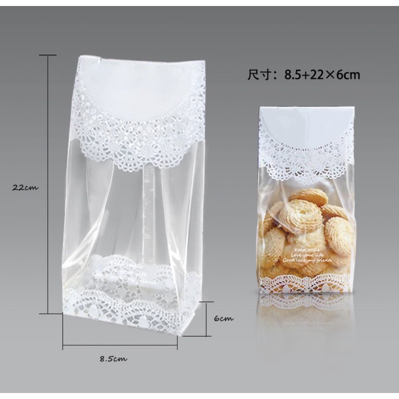 50 túi bánh quy kích thước 22x8,5cm mẫu ren trắng