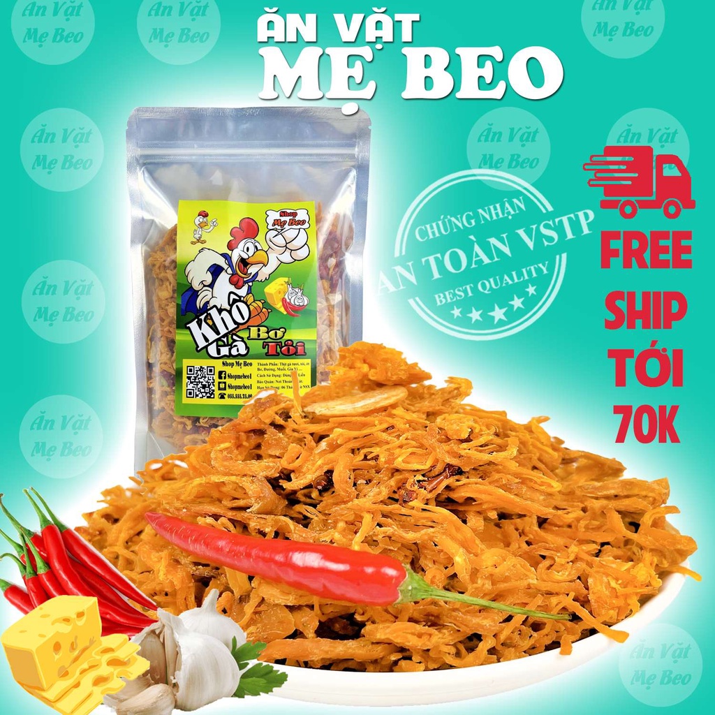 Khô gà bơ tỏi xé cay 500Gr Mẹ Beo ăn vặt cực ngon | BigBuy360 - bigbuy360.vn
