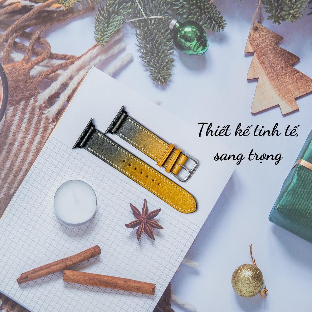 Dây đeo đồng hồ Apple Watch series 3 4 5 6 da chuyển sắc lót Zermatt size 38mm 40mm 42mm 44mm handmade Vstrap R36