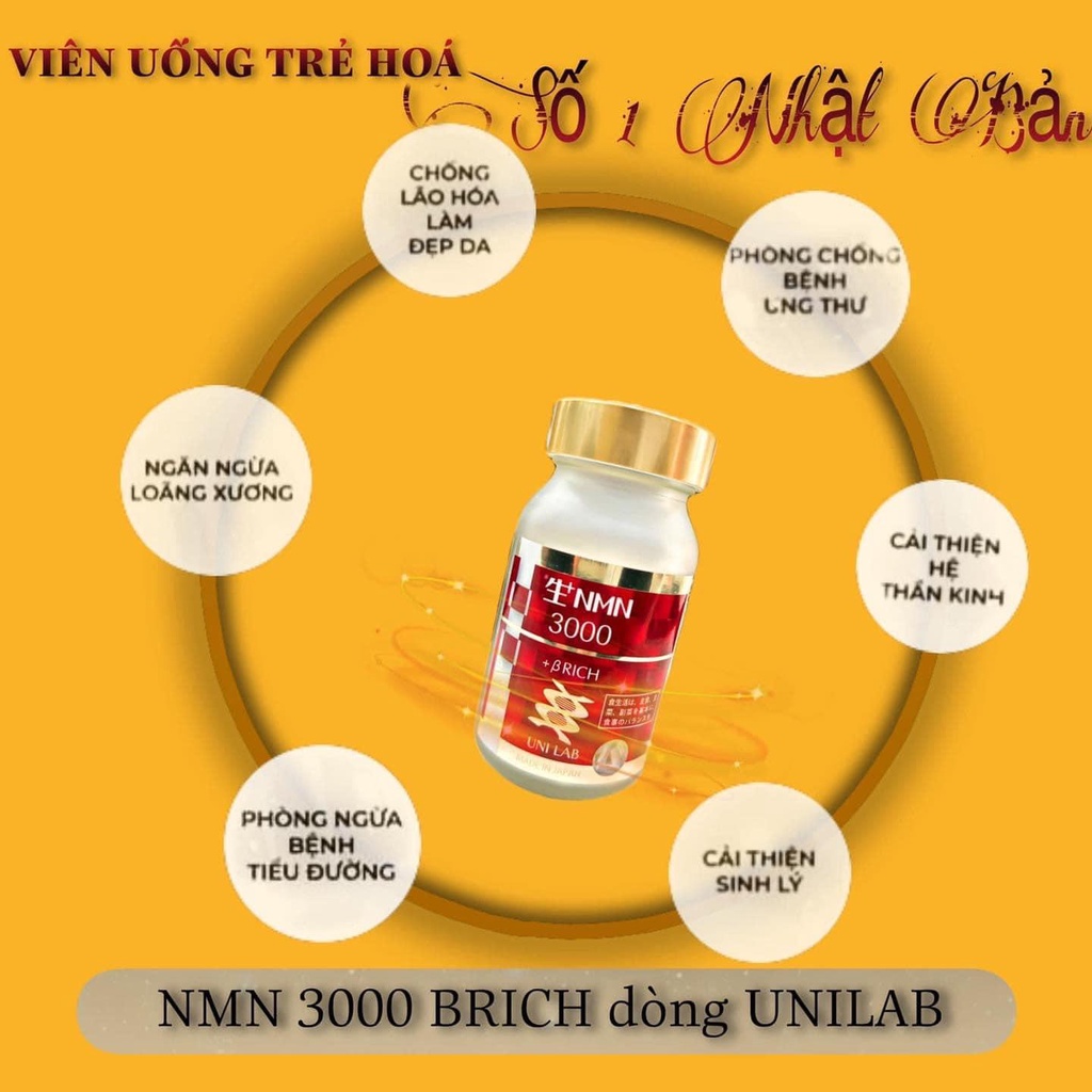 Viên Uống Bổ Sung Collagen Unilab NMN 3000 BRich Viên Uống Chống Lão Hóa Trẻ Hóa Da Nhật Bản