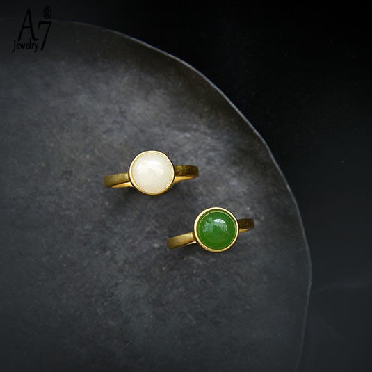 Nhẫn Bạc 925 Đính Ngọc Bích Trắng Xinh Xắn Có Thể Điều Chỉnh Kích Cỡ A7 S925