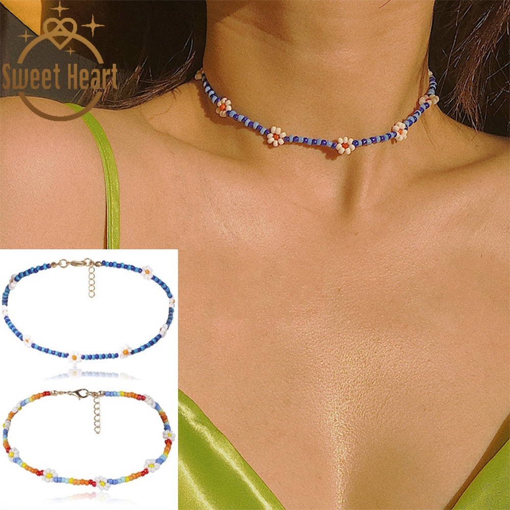 Vòng Cổ Choker Đính Hạt Nhiều Màu Sắc Phong Cách Bohemian Thời Trang