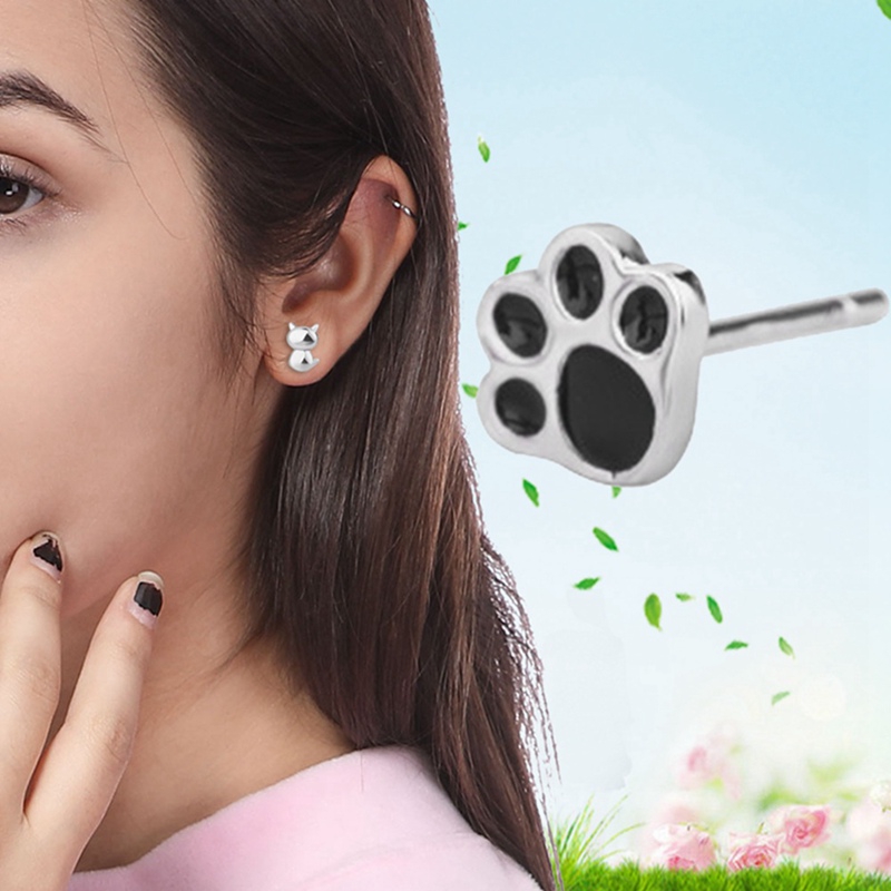1 đôi bông tai bạc hình chân mèo xinh xắn cho nữ