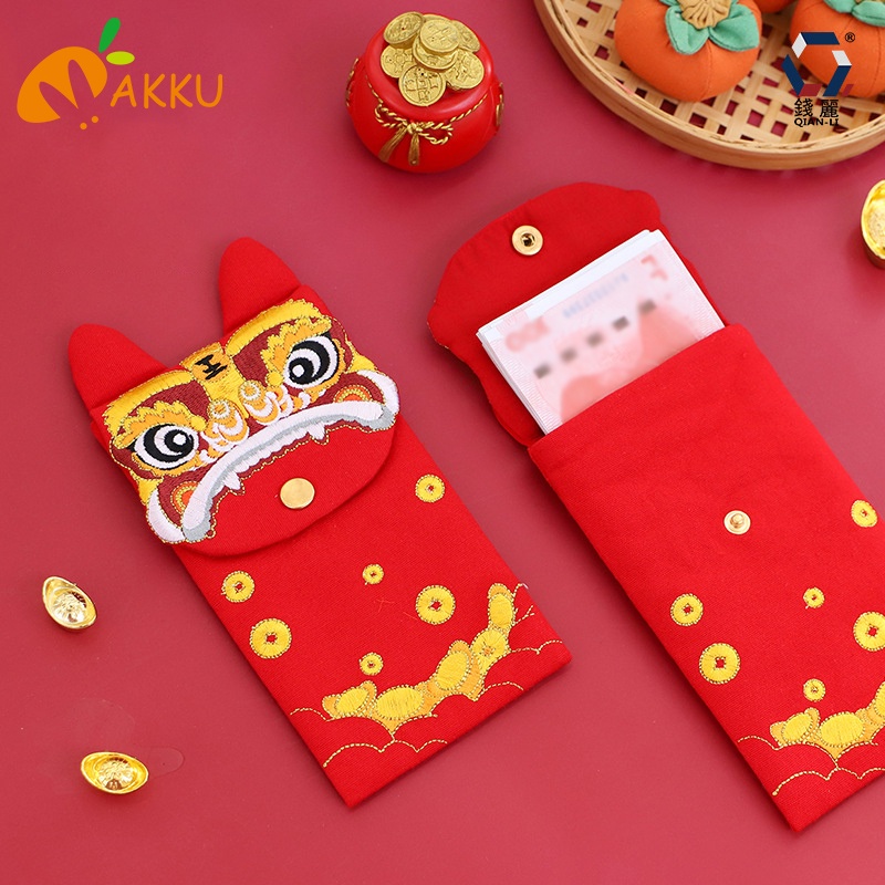 Bao Lì Xì Màu Đỏ Thêu Họa Tiết Thổ Cẩm Trang Trí Năm Mới