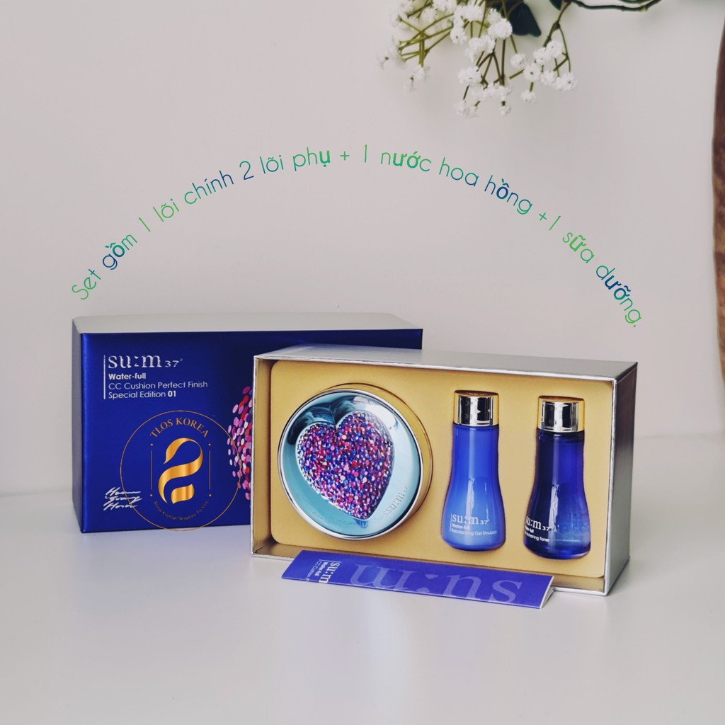 Set Phấn nước sum xanh Su:m37 Water full CC Cushion Perfect Finish - dành cho da dầu da hỗn hợp dầu