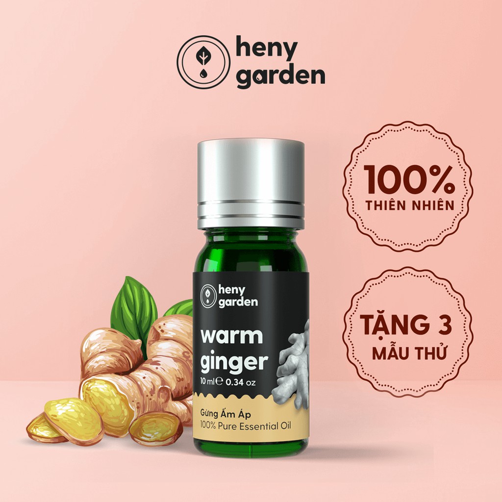 Tinh Dầu Gừng Heny Garden – Xông Phòng, Làm Nến Thơm, Nước Hoa Khô – Nguyên Chất 10ml – Tặng 3 Tinh Dầu Mẫu Thử