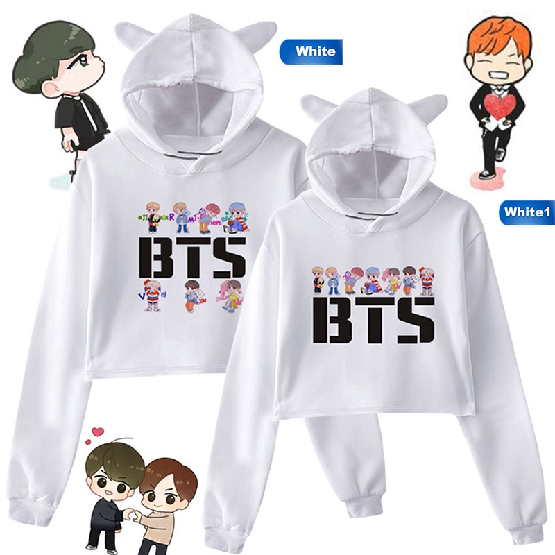 BTS Album Love Yourself Tear Fake Love Kpop Long Sleeve Cropped Hoodies Sweater Women Cat Hit Upon