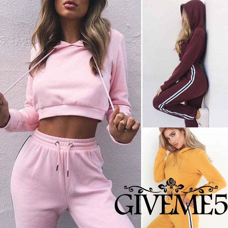 Set Đồ Thể Thao Dài Tay Có Nón Trùm Phong Cách Năng Động Trẻ Trung Dành Cho Nữ