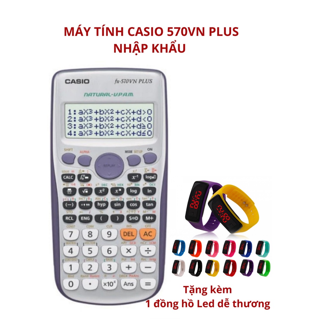 Máy Tính Học Sinh FX 570VN Plus Nhập Khẩu Không Tem - Tặng Kèm 1 Đồng Hồ Led Dễ Thương