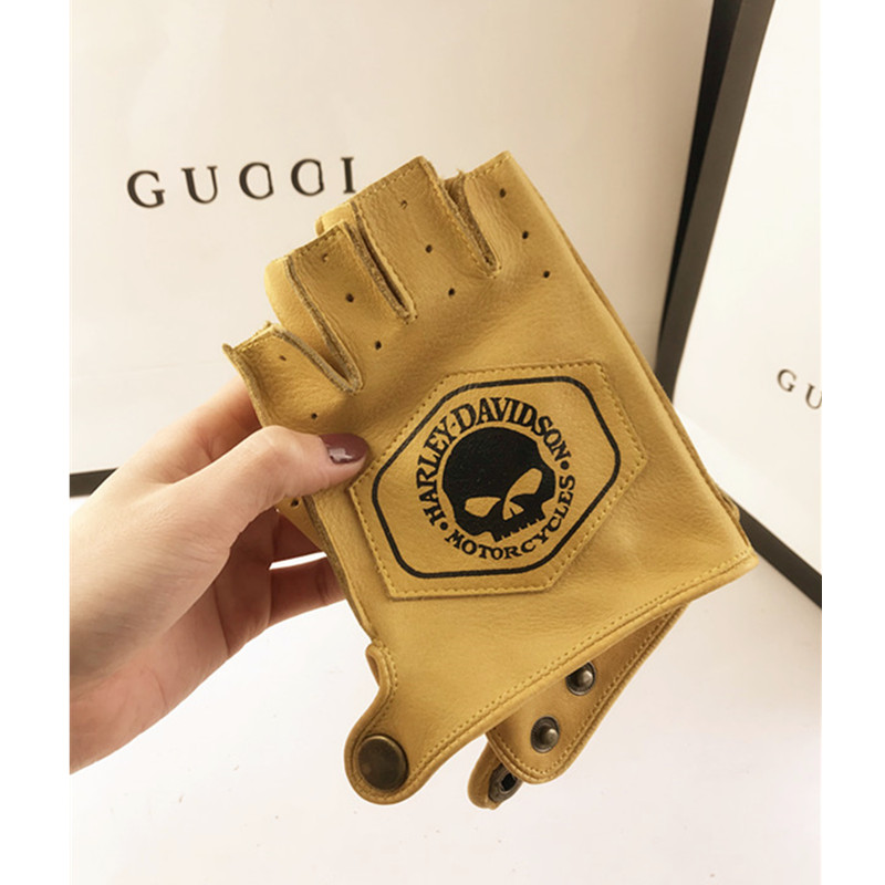 Găng Tay Da Hở Ngón Chống Trượt Phong Cách Retro Harley Davidson Dành Cho Nam Nữ Lái Xe Mô Tô