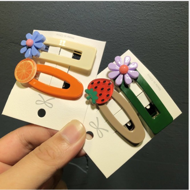 Sét 2 kẹp tóc hoa quả (Có bán lẻ 1 cái ngẫu nhiên) KAH136 ovan và chữn nhật