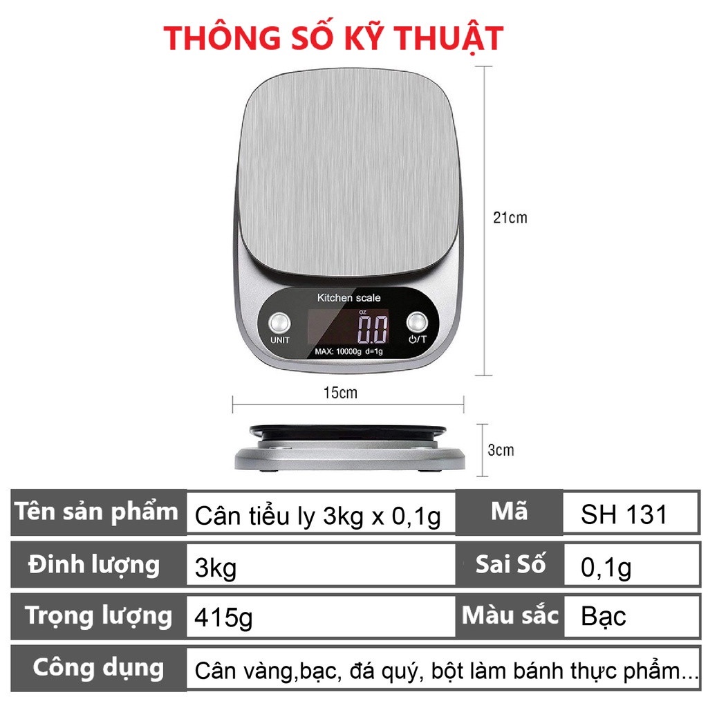 Cân tiểu ly điện tử nhà bếp mini làm bánh 5kg, Cân tiểu li cao cấp độ chính xác cao tặng kèm pin