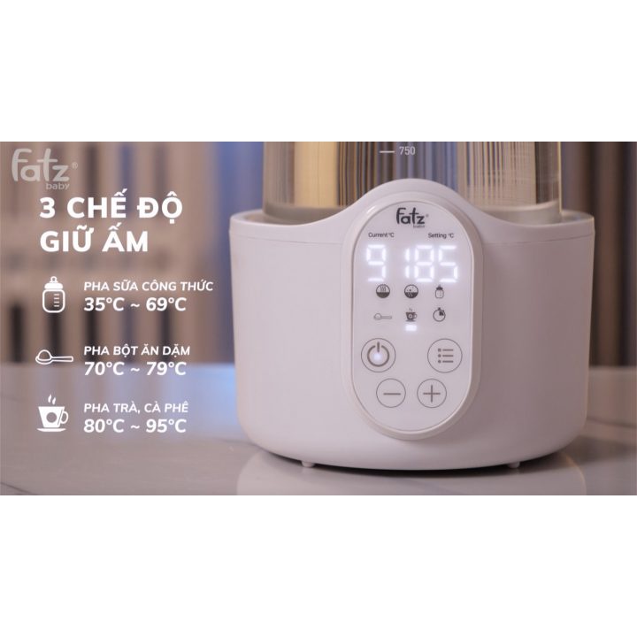 Máy đun và hâm nước pha sữa điện tử Fatzbaby Quick 8 FB3525TN Chức năng khử clo, Màn hình LED và nút cảm ứng Fatz baby