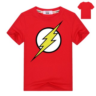 Trẻ Em Nguyên Chất Cotton Áo Thun Flash Siêu Anh Hùng Nửa Tay Top Bé Trai Flash Flash Quần Áo Flash