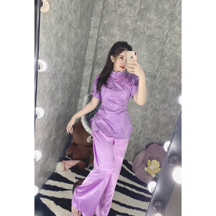 ĐỒ LAM ĐI CHÙA, MẪU GẤM TAY PHỒNG, VÀI GẤM THƯỢNG HẢI, MỊN, MÁT, KHÔNG NHÂN, ĐỒ BỘ NỮ