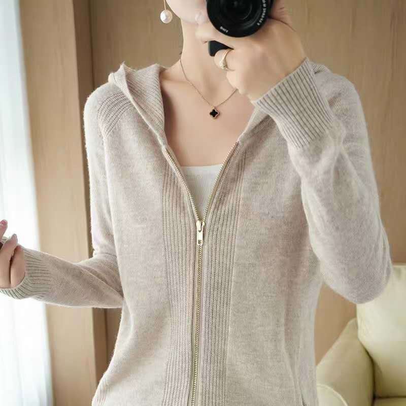 Áo Khoác Cardigan Có Nón Và Dây Kéo Dáng Rộng Thời Trang Cho Nữ 06