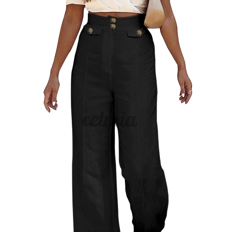 Quần Dài Ống Rộng Lưng Cao Màu Trơn Thời Trang Cho Nữ