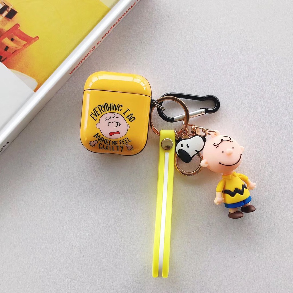 Protective casing of Soft airpods Case headset AirPod 1 case with lovely snoopy charlie shaped keychains AirPods 2 Case