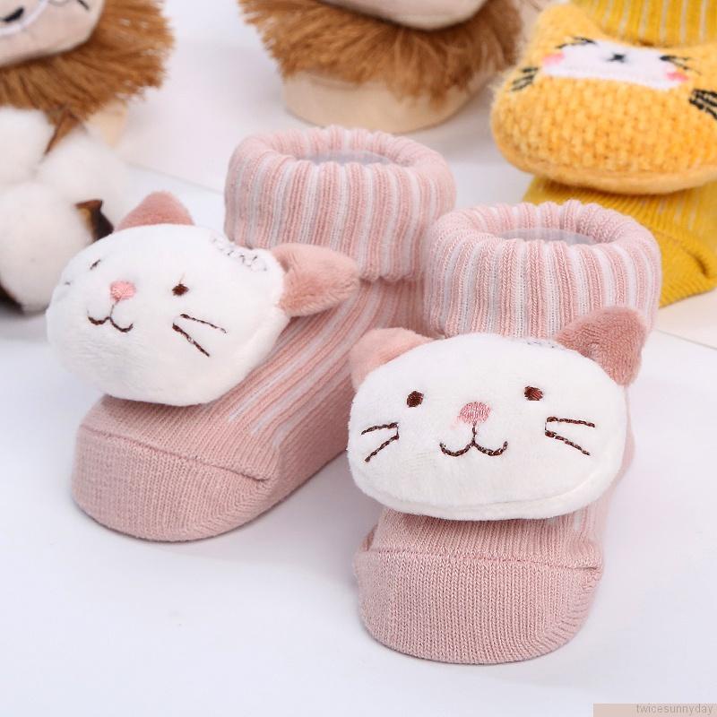 Vớ cotton cổ cao in họa tiết hoạt hình dễ thương chống trượt giữ ấm cho bé sơ sinh