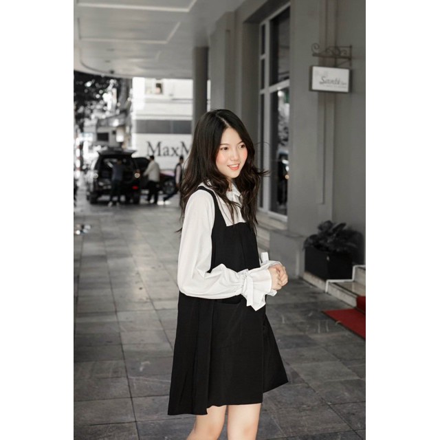 Đầm chữ A tay pha màu trắng - Váy thiết kế thời trang Hàn Quốc (hình thật/video | BigBuy360 - bigbuy360.vn