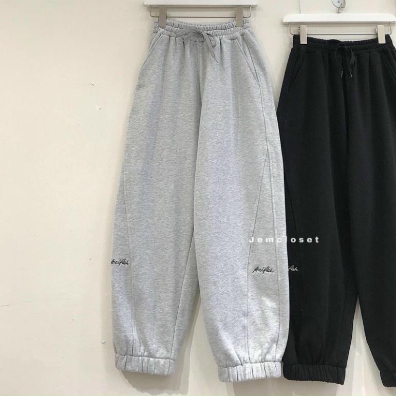 Quần Jocgger Nỉ Bo Chân Thêu Chữ Chất Nỉ Ngoại Dày Đẹp Có Size Unisex Nam Nữ Ulzzang