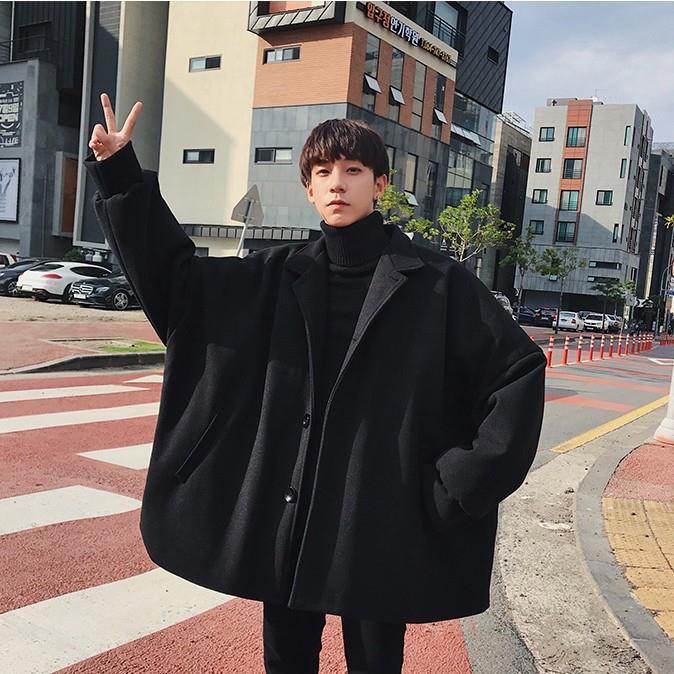 mùa áo khoác len rộng rãi gió dáng Hàn Quốc dày trung bình nam