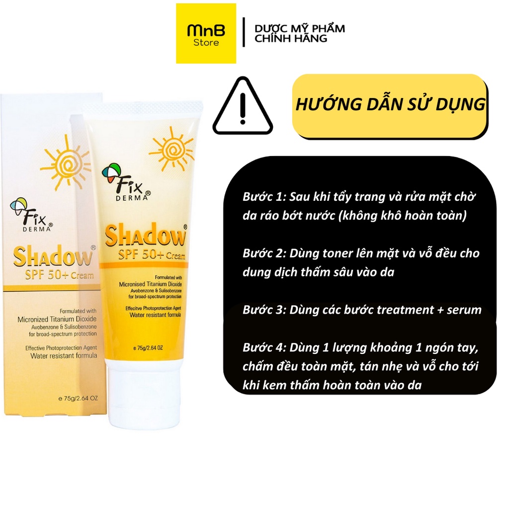 Kem chống nắng Fixderma Shadow SPF50 thoáng nhẹ không gây mụn cho da nhạy cảm 75g | BigBuy360 - bigbuy360.vn