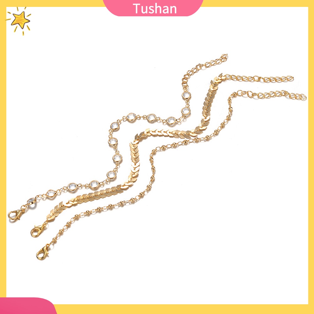 Bộ 3 vòng kim loại đeo cổ chân thiết kế độc đáo