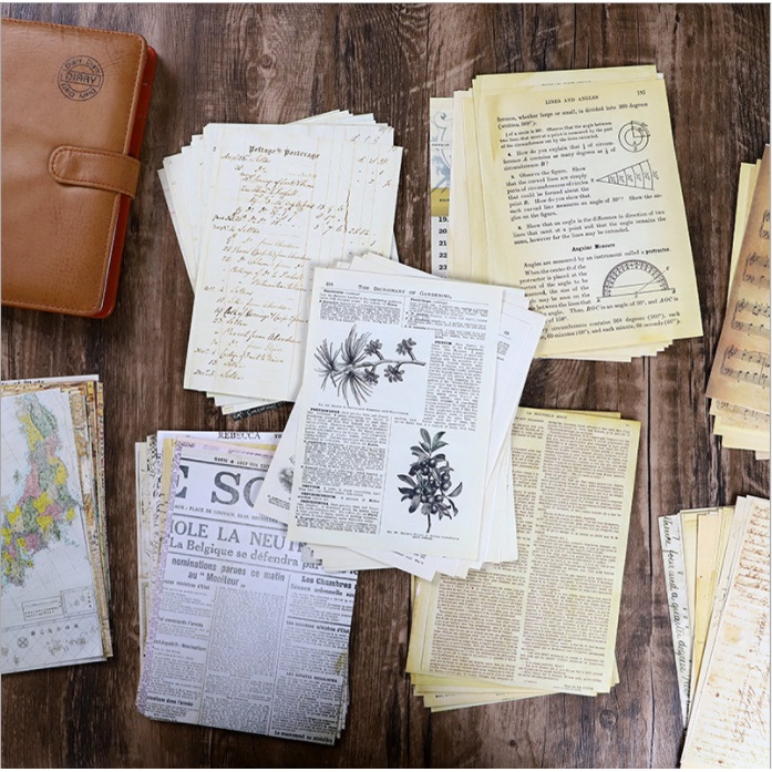 (A) Set 15 tờ giấy nền khổ lớn phong cách cổ điển nguyên liệu trang trí sổ vintage journal