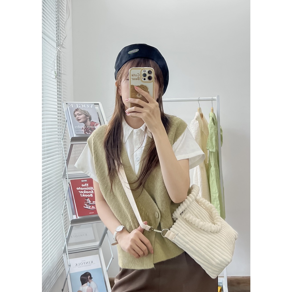 Sibling House - Áo len gile vạt áo đắp chéo 2 nút thu đông xinh xắn AMBER GILE