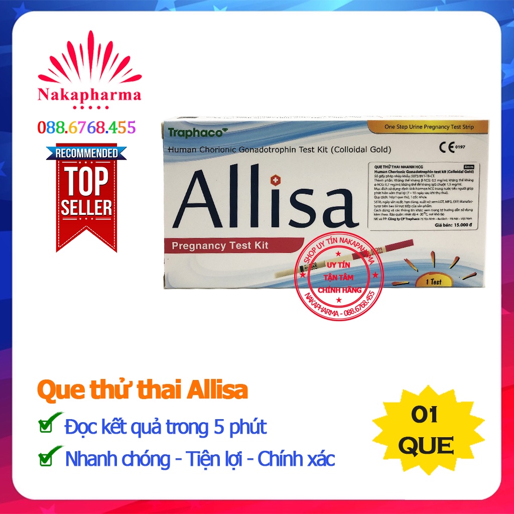 [CHÍNH HÃNG] Que thử thai Allisa Traphaco - Test thai nhanh HCG - Nhanh chóng, tiện lợi, chính xác Alisa