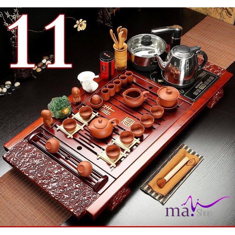 Bộ bàn trà gỗ điện đa năng hoa văn gỗ một đầu size to 0031