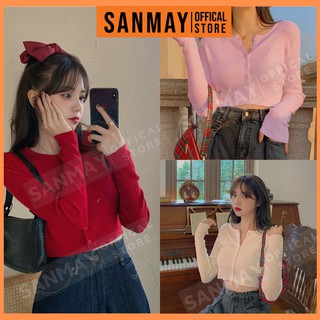 Áo Croptop Dài Tay SANMAY Áo Crt Form Rộng Thun Ôm Body Nữ Sexy Đẹp Kiểu Lứng Dáng Nhún Thể Thao Cotton Ulzzang AO001