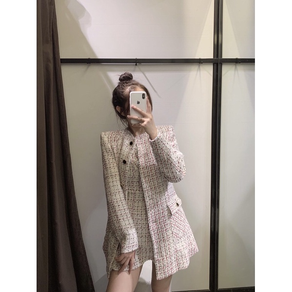 Blazer tweed dáng dài ZR