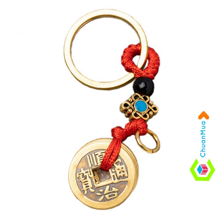 Dây Đồng Tiền Ngũ Đế Trang Trí Móc Khóa (Xâu 5 Đồng Xu Phong Thủy Tài Lộc , Chuỗi Đồng Tiền May Mắn )
