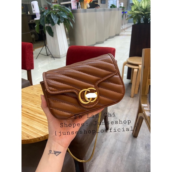 Túi đeo chéo nữ màu nâu tây size 17cm full hộp cực xinh