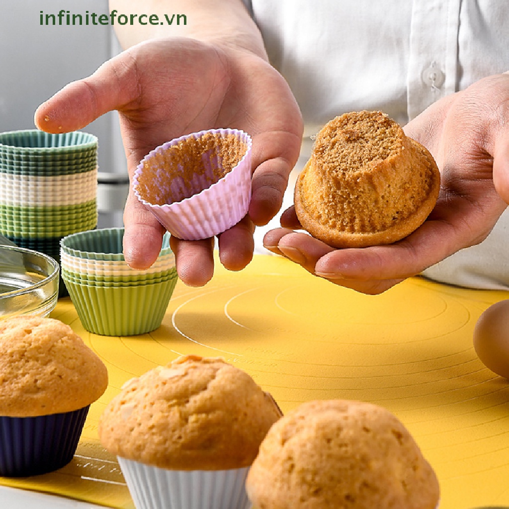 Set 12 / 24 Khuôn Silicon Làm Bánh Muffin Hình Tròn Có Thể Tái Sử Dụng