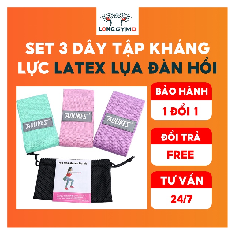 Bộ 3 Dây Kháng Lực Đàn Hồi Lụa Latex Tập Mông Chân Đùi Aolikes Siêu Bền Chính Hãng( Tặng Túi Lưới Hướng Dẫn Chi Tiết)