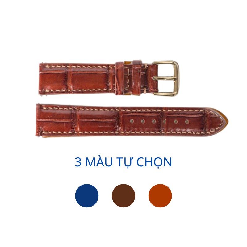 Dây đồng hồ nam da cá sấu đốt tre khâu tay thủ công D103-Bụi Leather size 18mm, 20mm, 22mm, 24mm