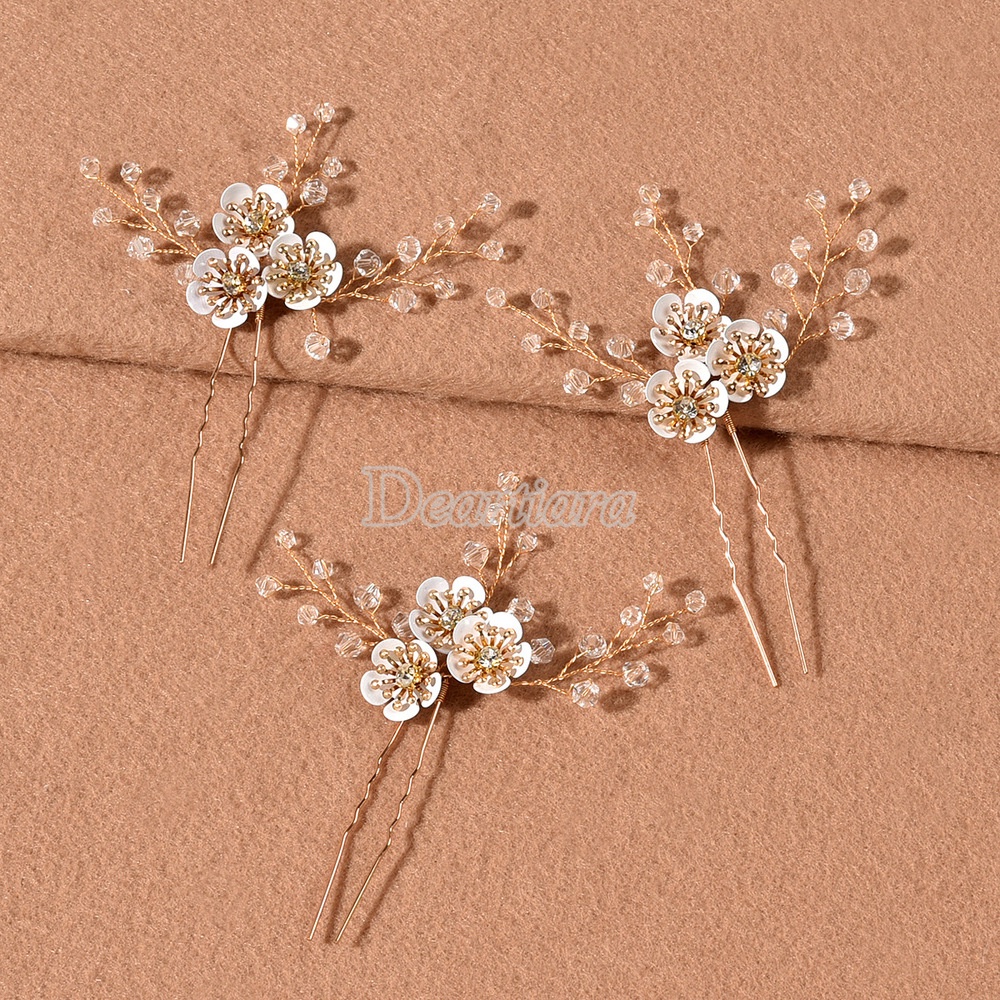 【3C】Lược Tóc Hình Hoa Đính Pha Lê Trang Trí Tóc Cho Cô Dâu Ngày Cưới