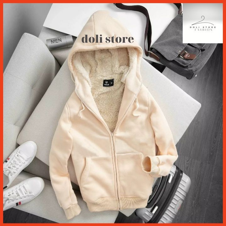 Áo khoác nỉ lót lông,áo hoodie nam nữ unisex 5 màu thời trang mặc đẹp chuẩn form dáng, thời trang DOLI STORE1