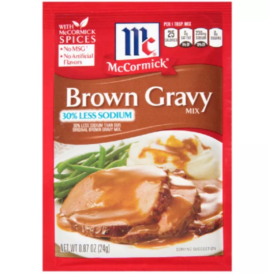 BỘT SỐT, CHẤM THỊT NƯỚNG, RAU CỦ XÀO ÍT MUỐI McCormick 30% Less Sodium Brown Gravy Mix 24g (0.87 oz)