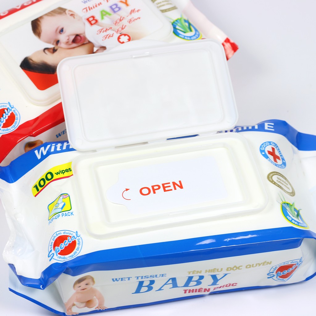 Gói khăn ướt Baby Thiên Phúc Vitamin E cho bé (100 tờ)-LJ-MART