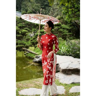 Áo dài cách tân in hoa lụa lì cực mịn đẹp