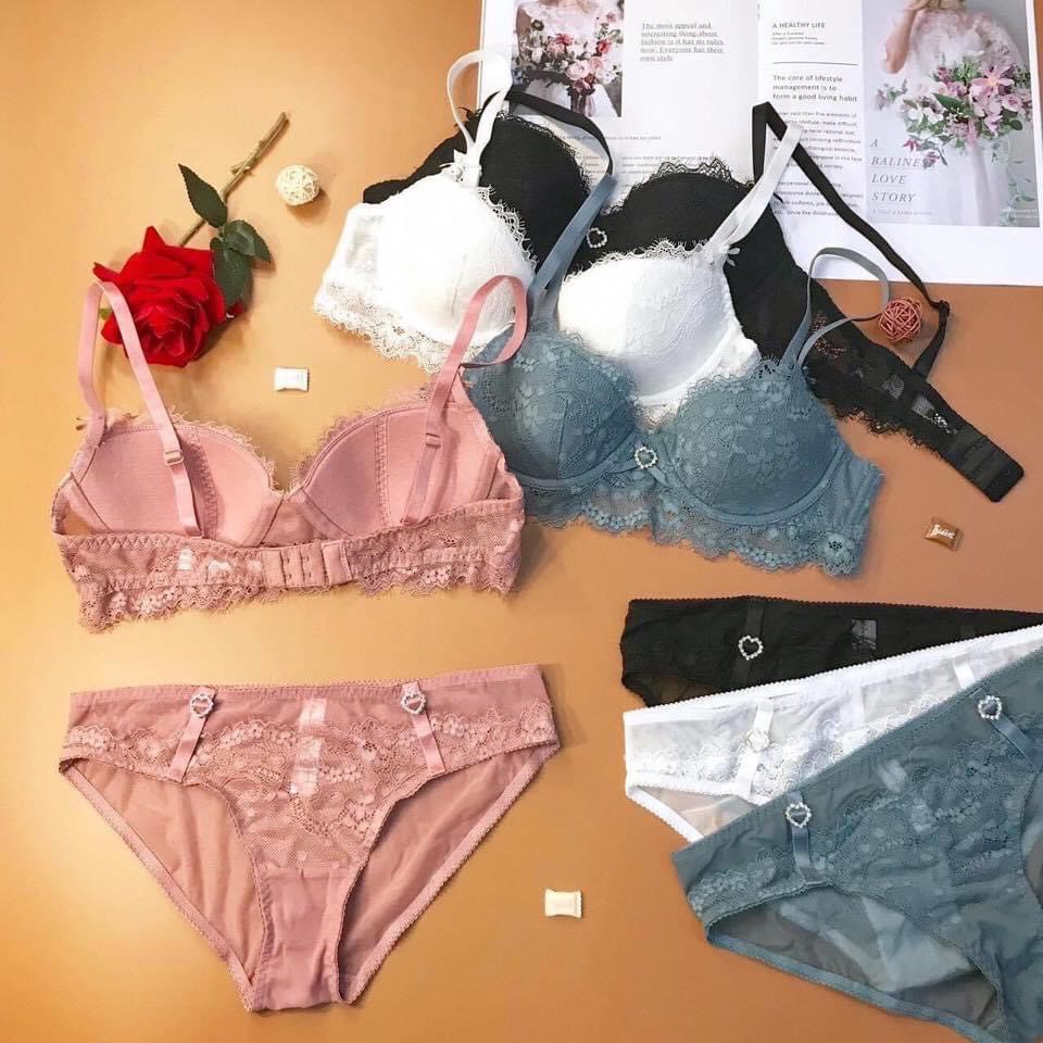 Set đồ lót nữ LOLIKLN ren, áo lót quả ngang gắn đá tim gợi cảm, bra mút mỏng có gọng cao cấp | BigBuy360 - bigbuy360.vn