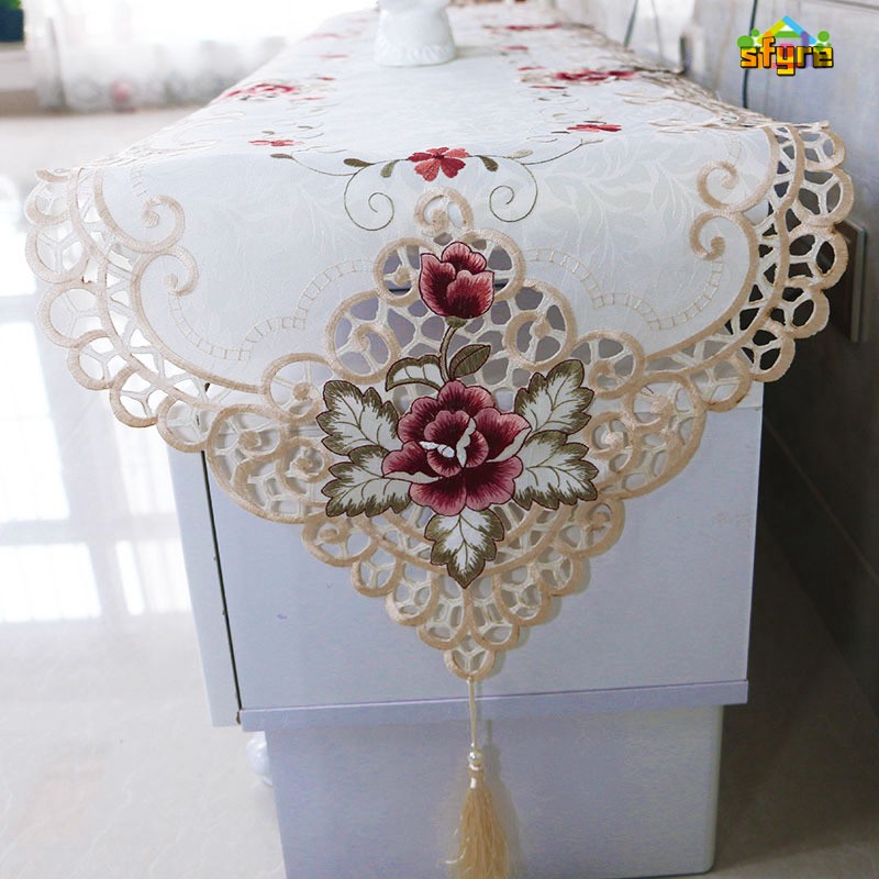 Sfyre Fashion Table Runner Embroidered Floral Lace TV Cabinet Dust Proof Covers For Home Party Wedding Tables Flag Decoration