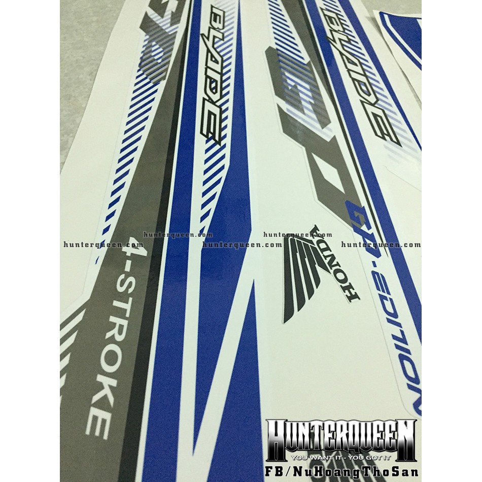 Tem rời xe Honda Wave Blade, dán xe màu trắng, yếm xanh. Decal tem chế mẫu GP đẹp, chất lượng cao. Sắc nét, bền màu