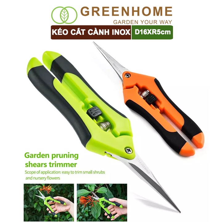 Kéo cắt cành, D15,5xR4,5cm, inox, mũi nhọn, màu xanh, siêu bén, không gỉ, có khoá an toàn |Greenhome