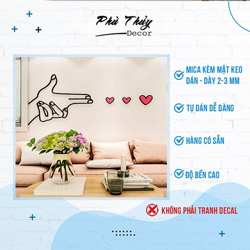 Tranh Dán Tường Mica 3D bắn trái tim siêu cute